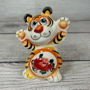 Tiger Gzhel Porcelain Figurine Hand Painted